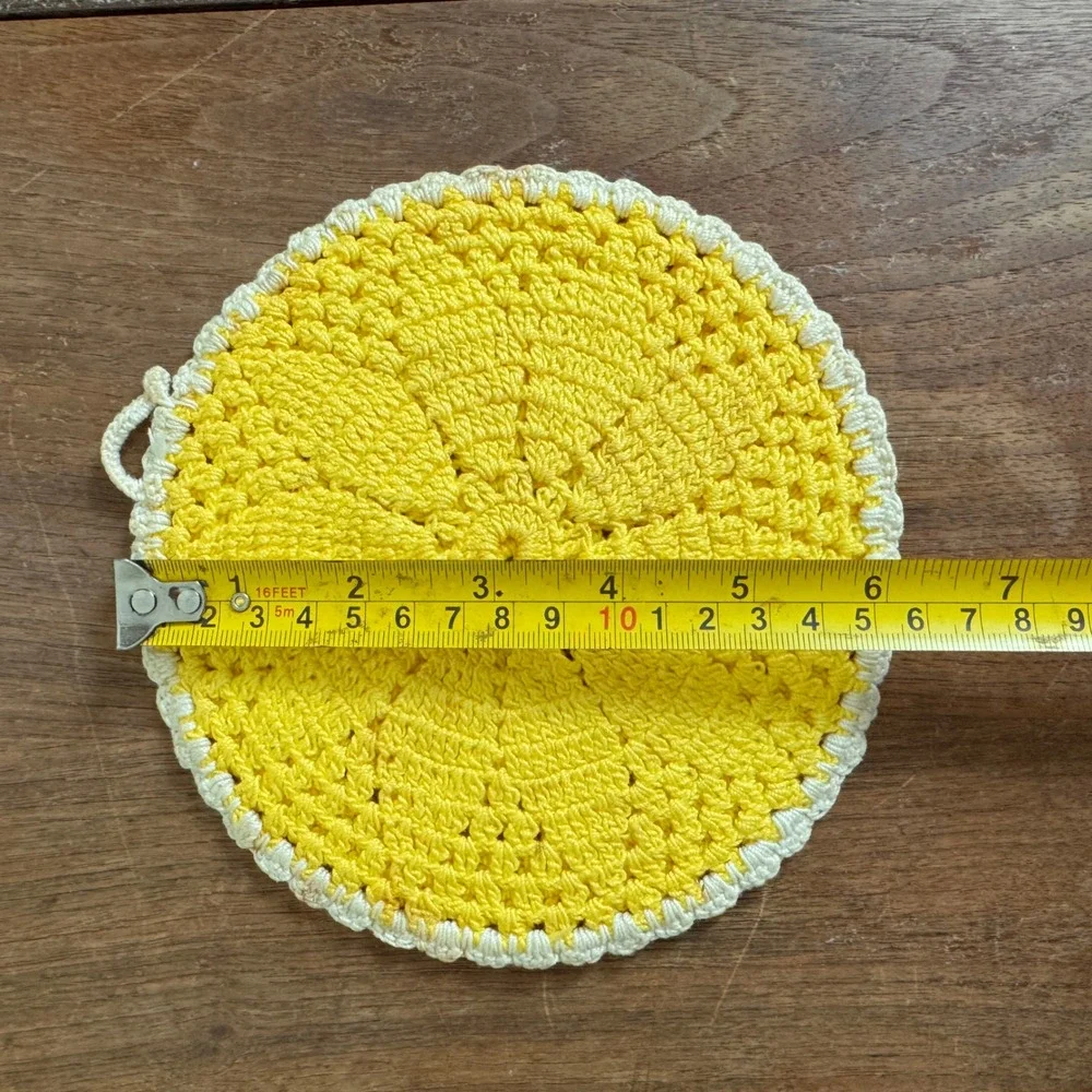 Vintage hand knitted Crocheted Yellow Double Layer Pot‎ Holder